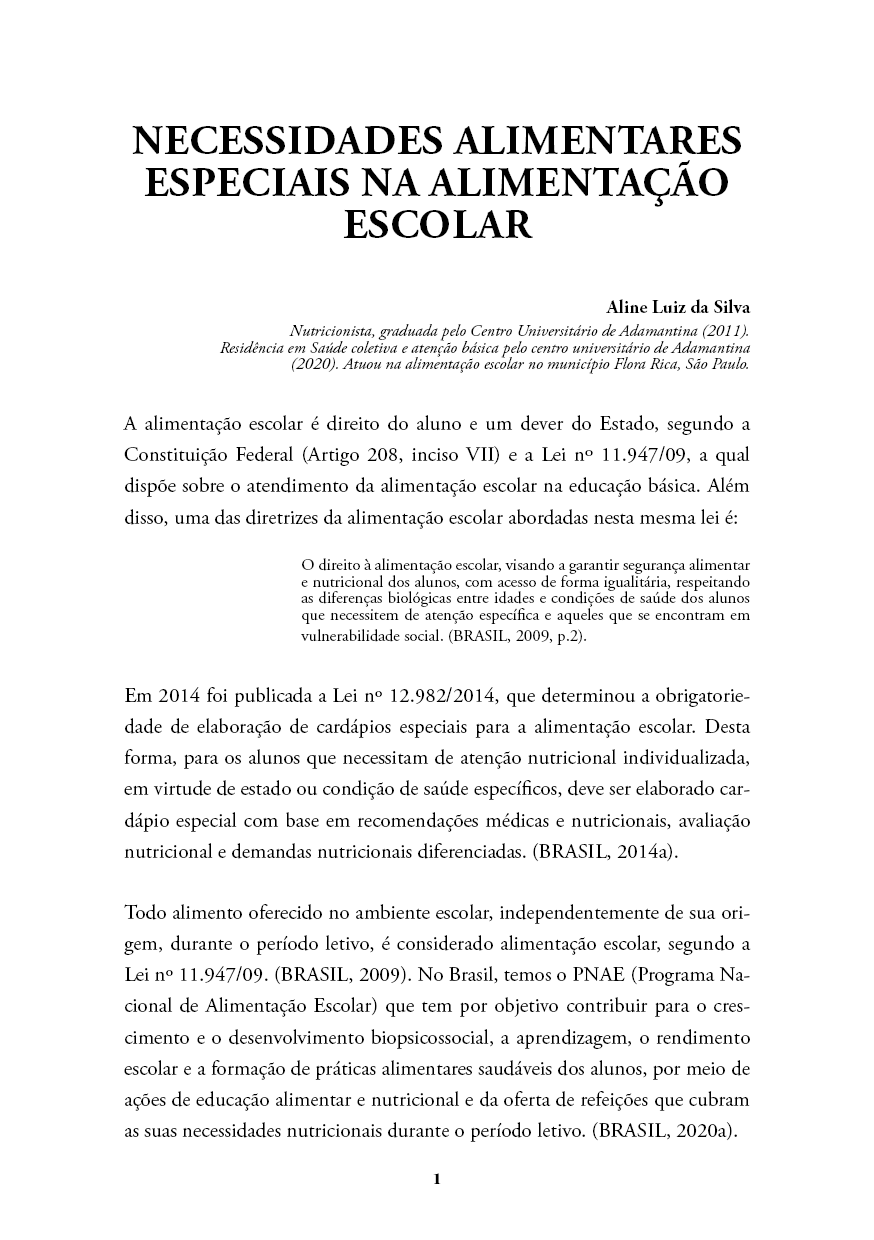 VANESSA - NECESSIDADES ALIMENTARES ESPECIAIS NA ALIMENTA&Atilde;&Dagger;&Atilde;&fnof;O ESCOLAR - DIAGRAMADO ebook cover