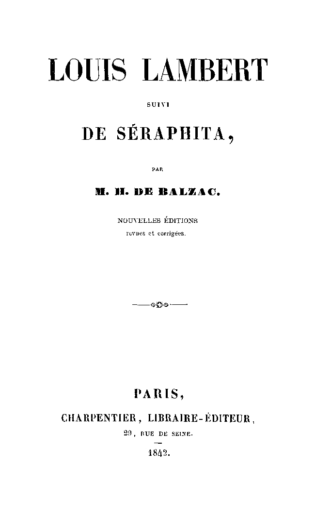 Louis Lambert, suivi de S&Atilde;&copy;raphita, par M. H. de Balzac. Nouvelles &Atilde;&copy;ditions revues et corrig&Atilde;&copy;es (1842) ebook cover