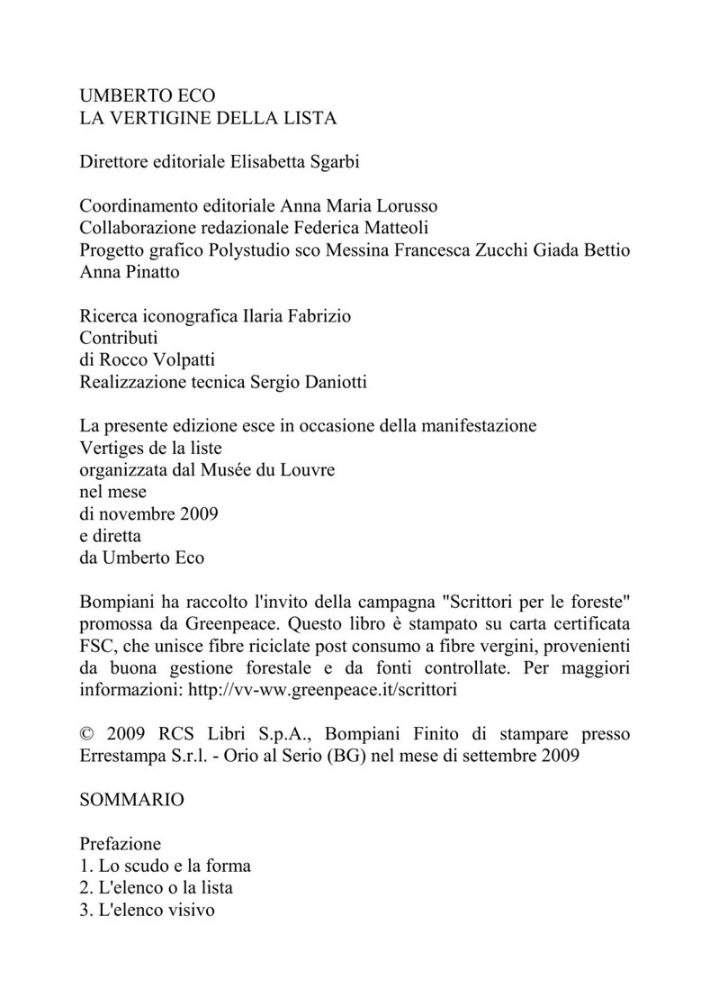 Eco Umberto - La vertigine della lista ebook cover