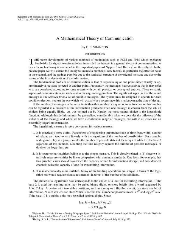 A Mathematical Theory of Communication ebook cover