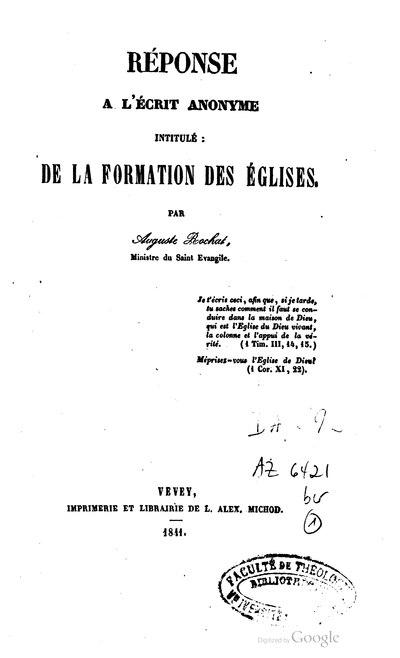 R&Atilde;&copy;ponse &Atilde;&nbsp; l&acirc;&euro;&trade;&Atilde;&copy;crit anonyme intitul&Atilde;&copy;&Acirc;&nbsp;: De la formation des &Atilde;&copy;glises ebook cover