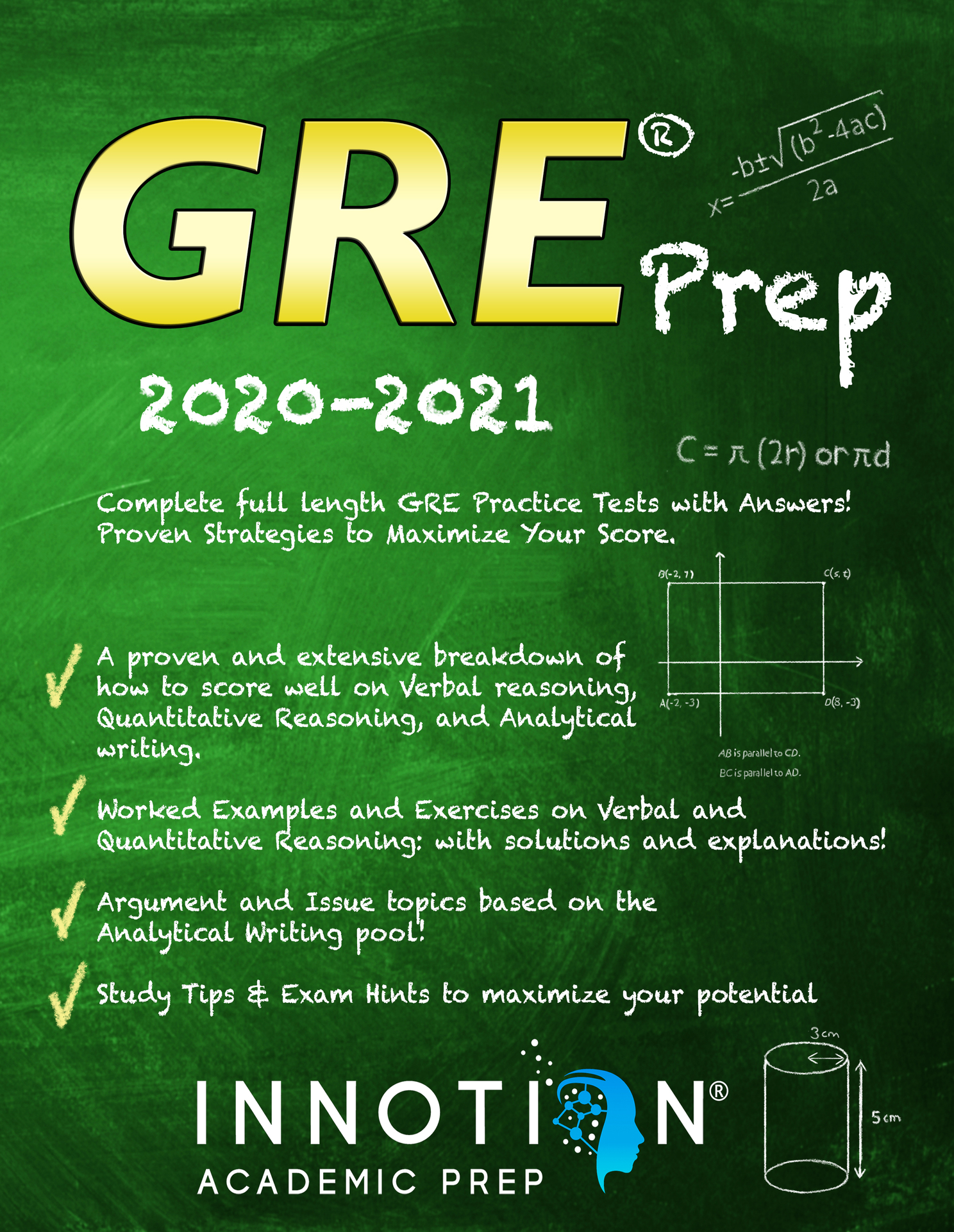 GRE Prep 2020-2021: Complete full length GRE Practice Tests with Answers! Proven Strategies to Maximize Your Score. (Graduate School Test Preparation) ebook cover