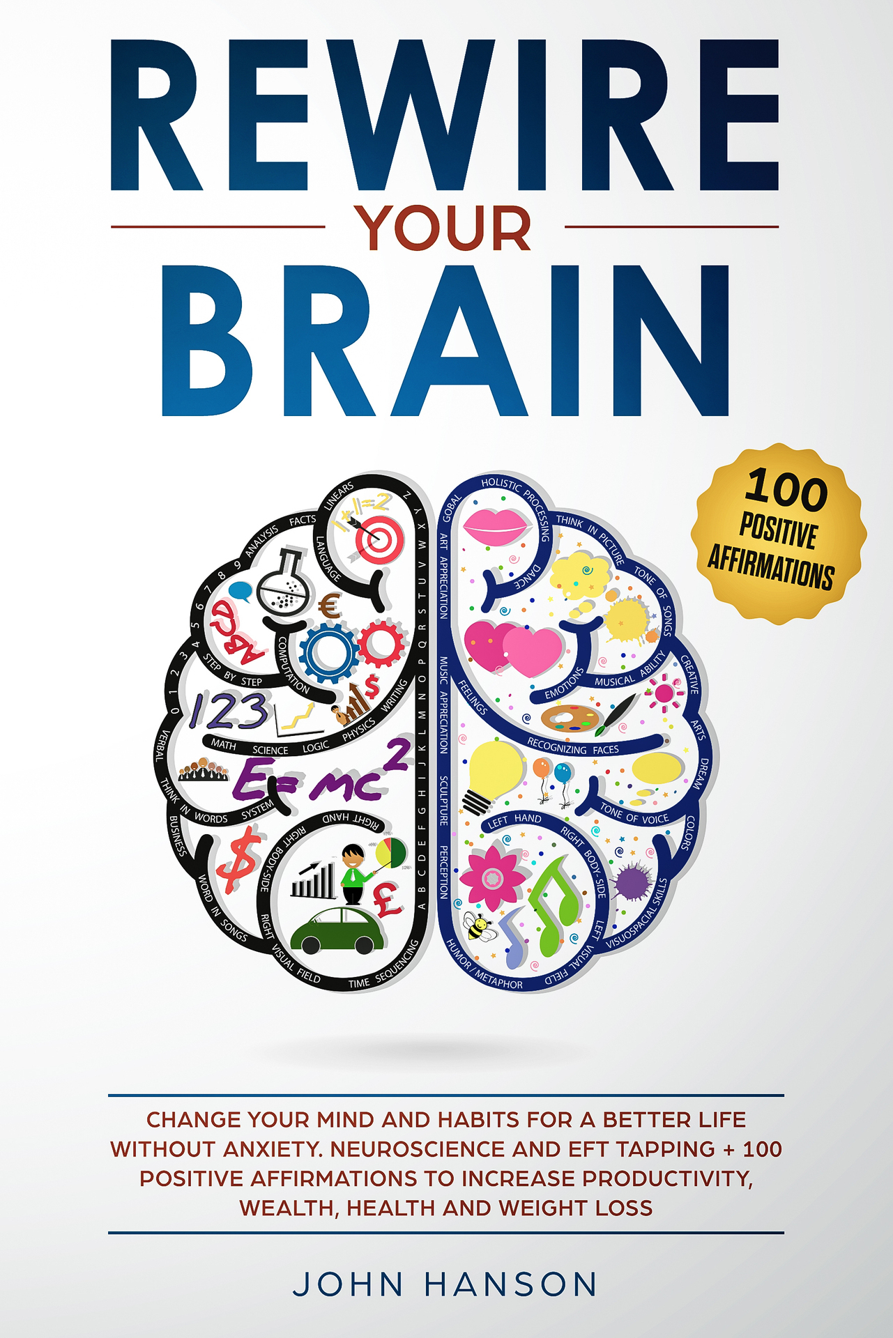 Rewire Your Brain: Change Your Mind and Habits for a Better Life Without Anxiety. Neuroscience and EFT Tapping + 100 Positive Affirmations to Increase Productivity, Wealth, Health and Weight Loss ebook cover
